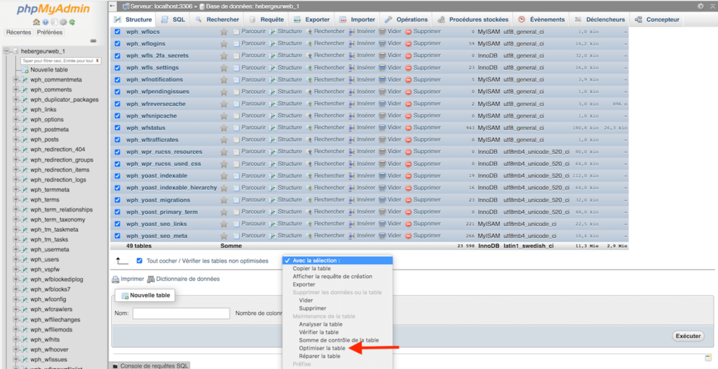 Optimiser base de données WordPress PhpMyAdmin cPanel