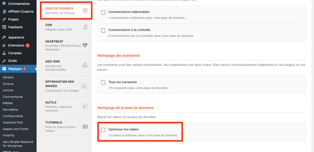 Optimiser tables base de données WP